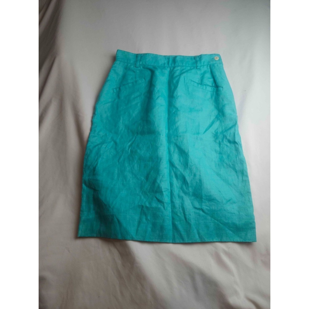 Vintage Breeches Skirt Womens Size 8 Teal Linen Woven High Waist Classic Minimal